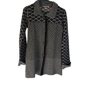 Chiaramente‎ Italy Wool Blend Cardigan Sweater Button Front Black Beige Small